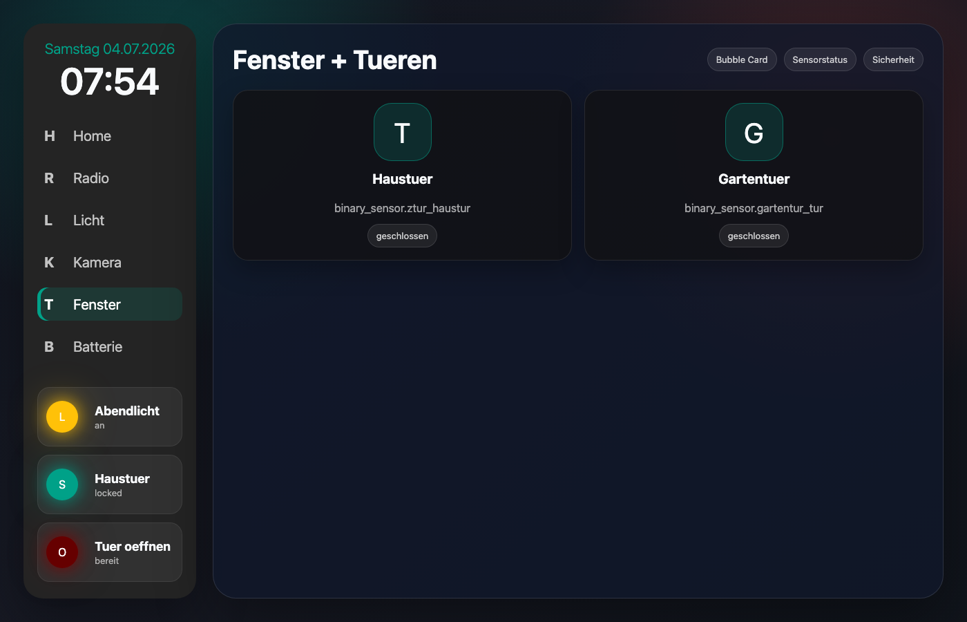 Fenster- und Türen-Dashboard für Home Assistant