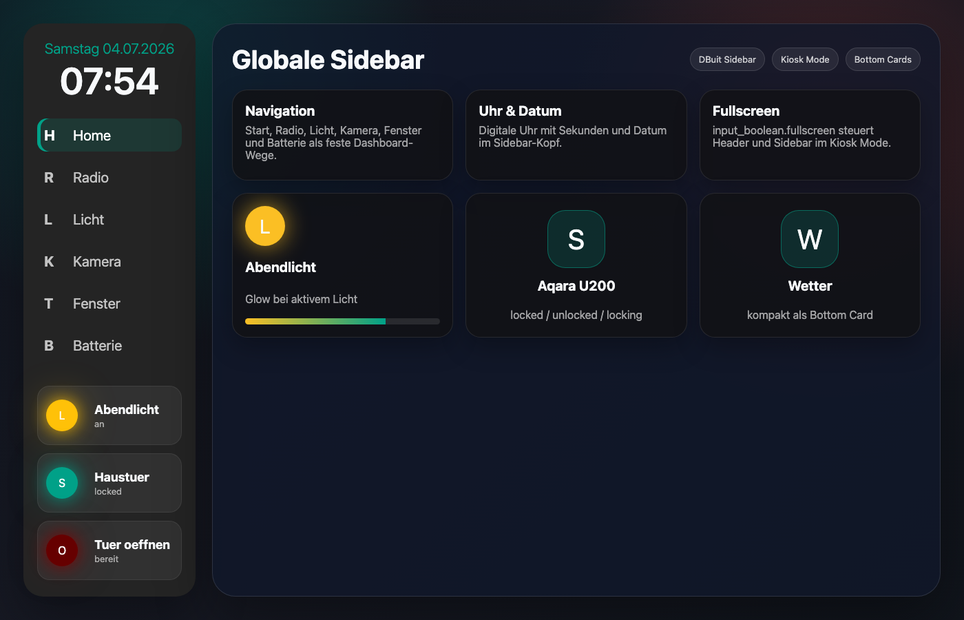 Eine Sidebar als ruhige Navigation fuer Home Assistant